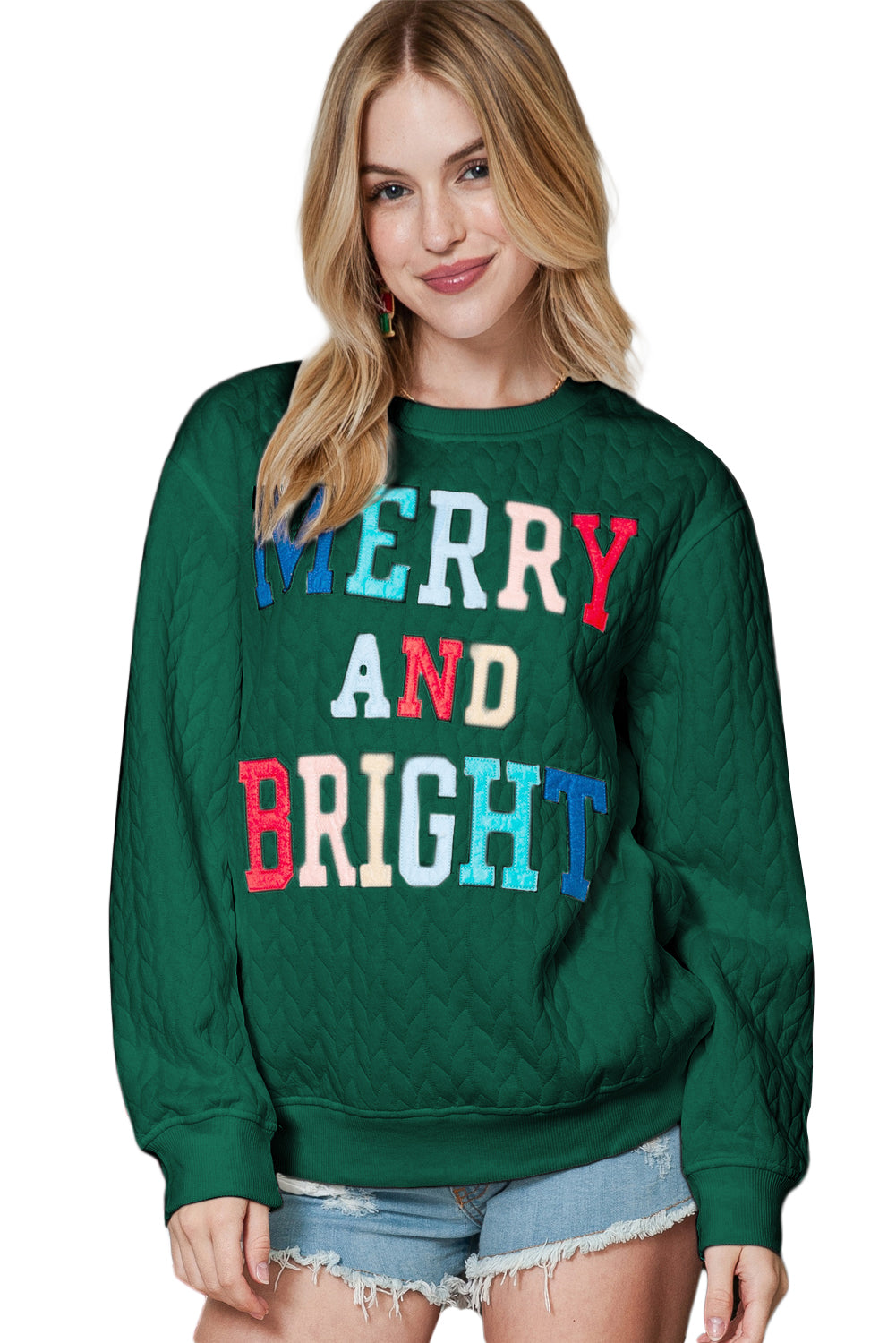 Blackish Green Merry And Bright Quilted Sweatshirt