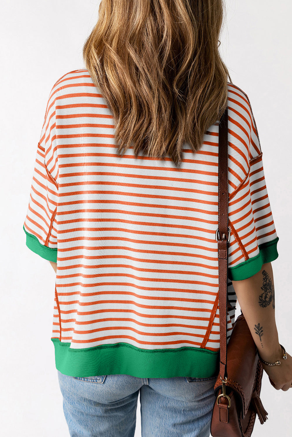 Stripe Colorblock Drop Sleeve Oversized T Shirt