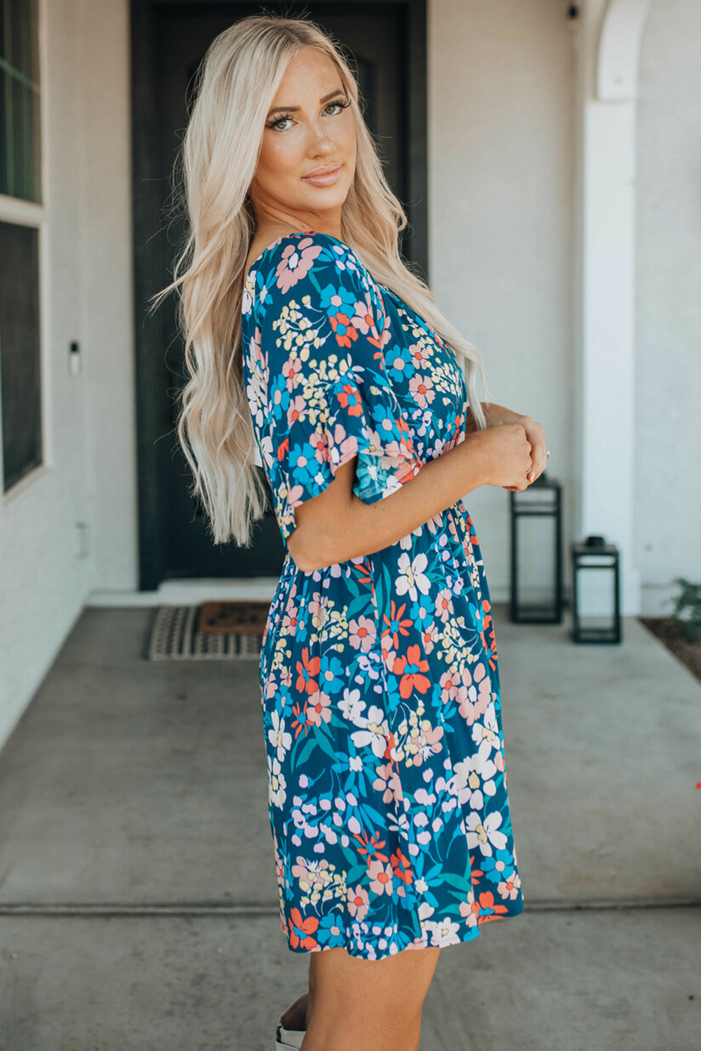 Bohemian Floral Print Off Shoulder Short Dress