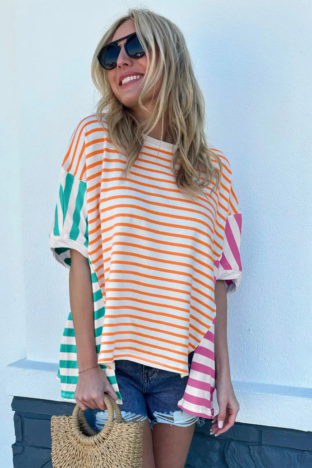 Patchwork Slits Baggy T Shirt