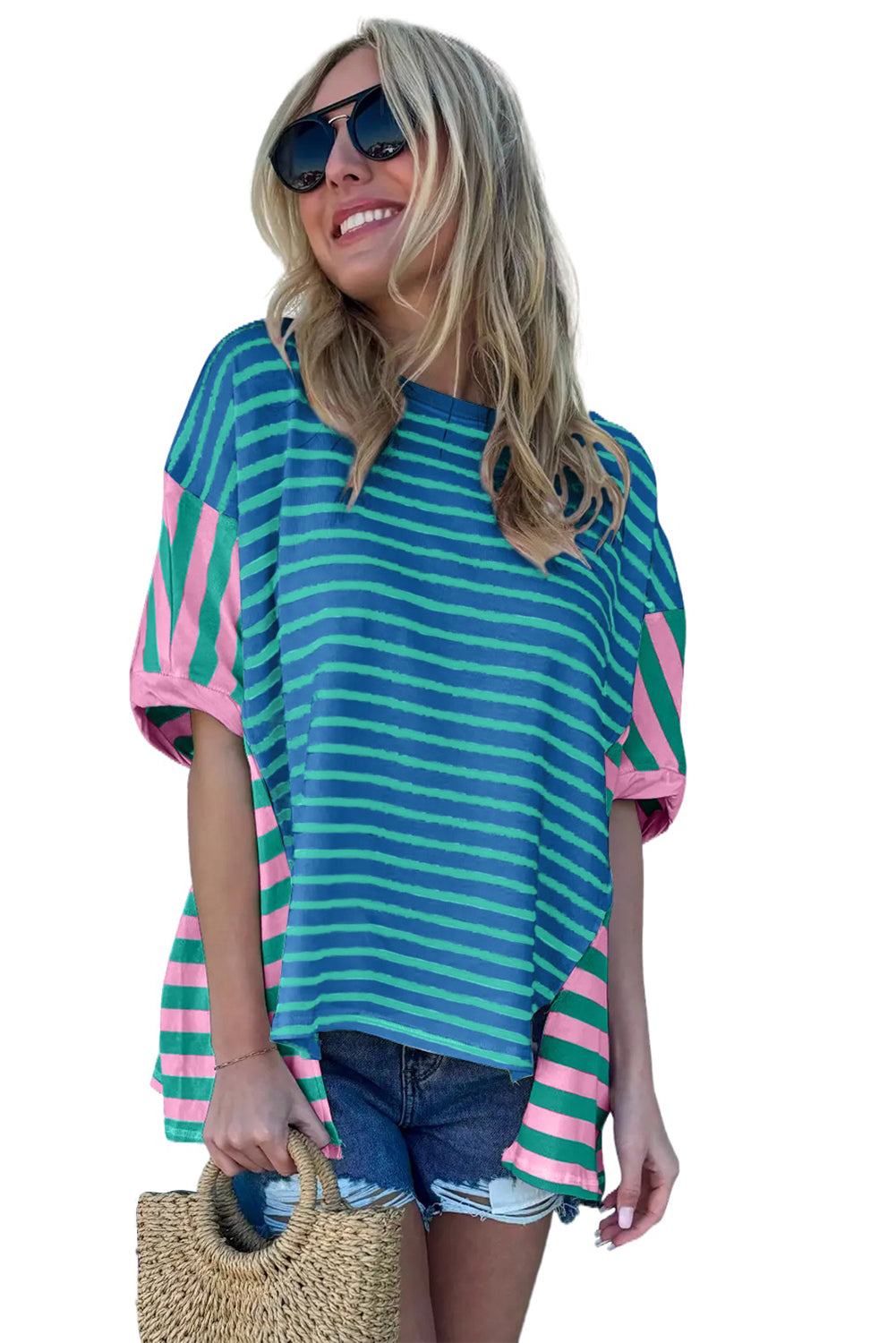 Patchwork Slits Baggy T Shirt