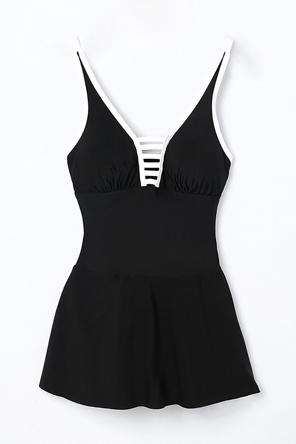 Black Strappy V Neck Backless One Piece Swimdress