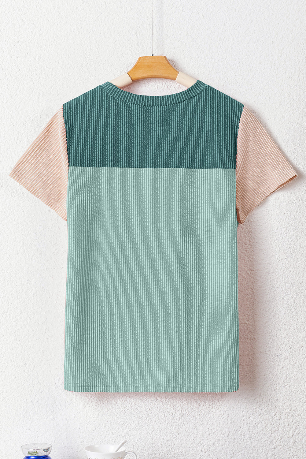 Ribbed Textured Colorblock T Shirt