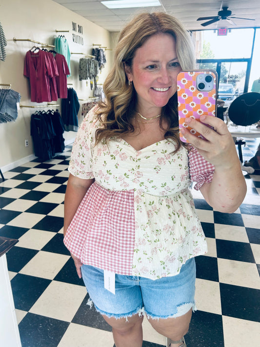 Pink Gingham Sweetheart Babydoll Top
