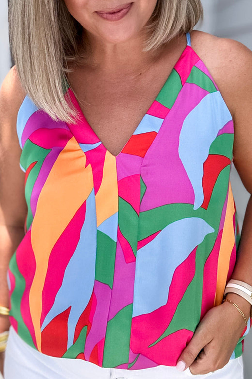 Multicolour  Print V Neck Racerback Sleeveless Top