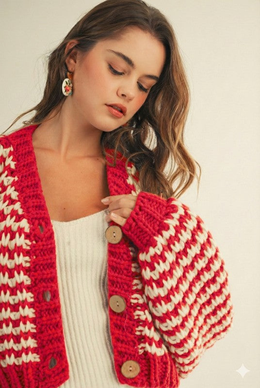 Vintage Chunky Ribbed Knit Cardigan