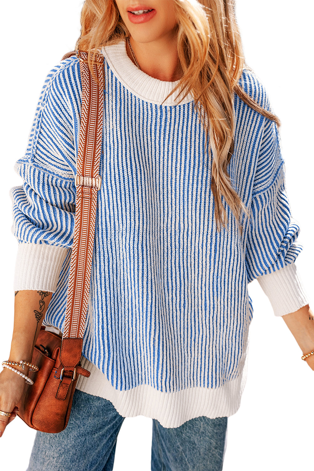 Striped Contrast Trim Loose Sweater