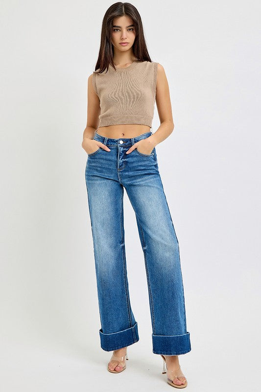 RISEN TUMMY CONTROL HIGH RISE ANKLE WIDE CUFFED
JEANS-ETA 10/24