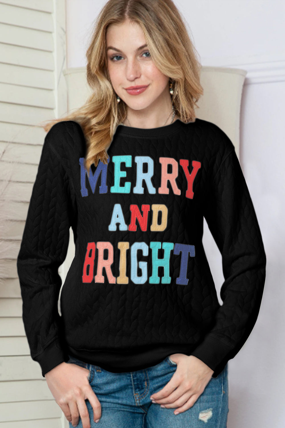 Blackish Green Merry And Bright Quilted Sweatshirt