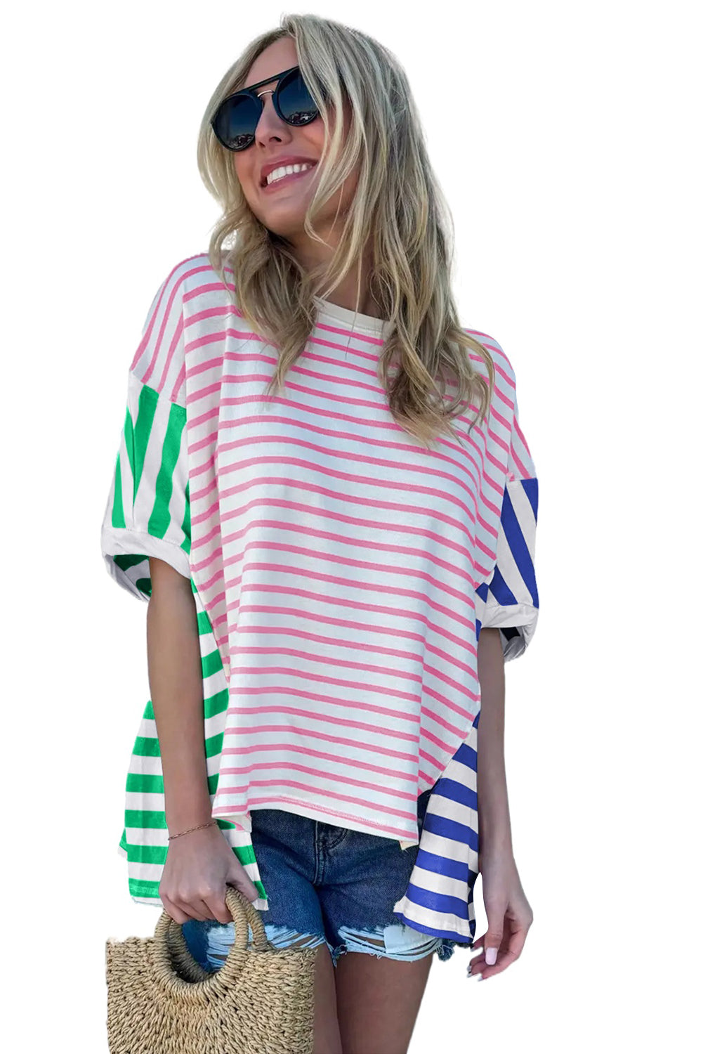 Patchwork Slits Baggy T Shirt