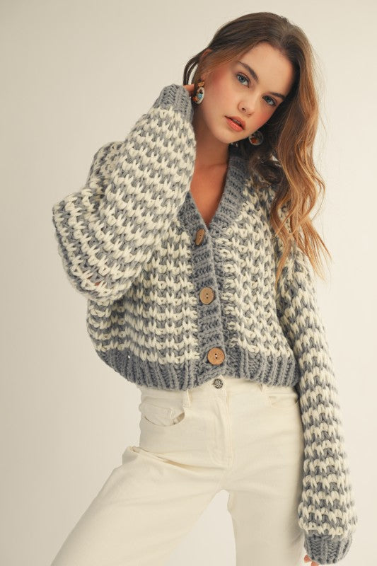 Vintage Chunky Ribbed Knit Cardigan