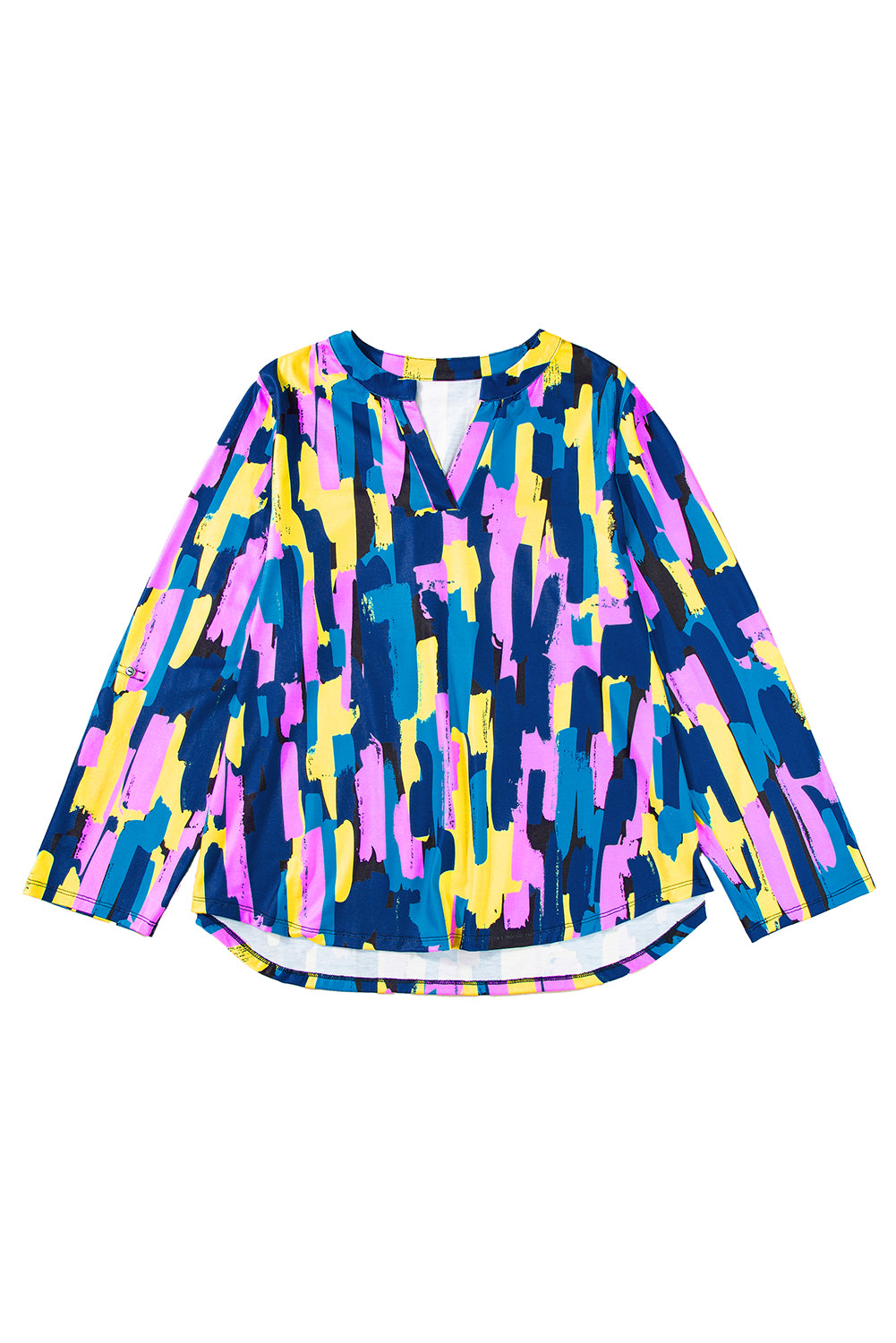 Blue Plus Size Abstract Print 3/4 Sleeve Blouse