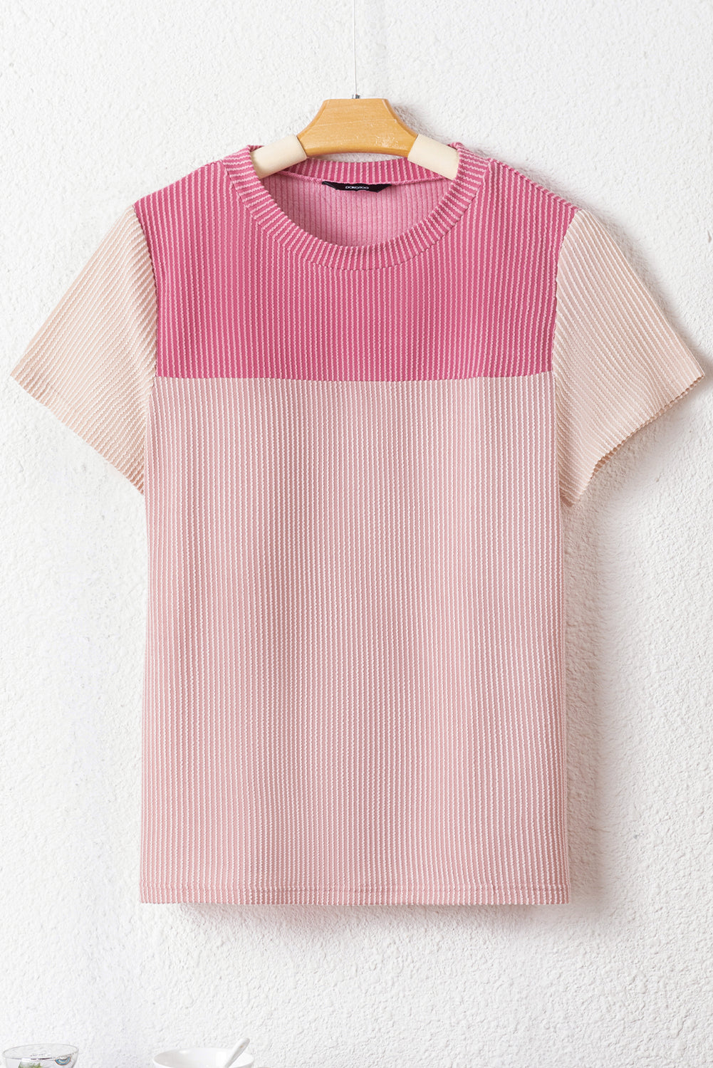 Ribbed Textured Colorblock T Shirt