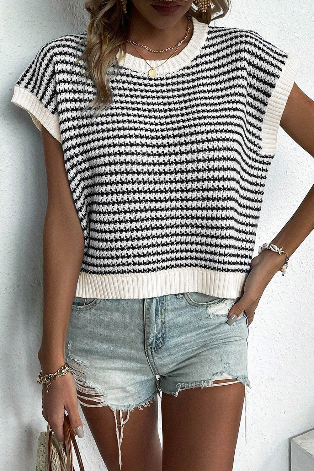 Black Stripe Contrast Trim Knit Dolman Top