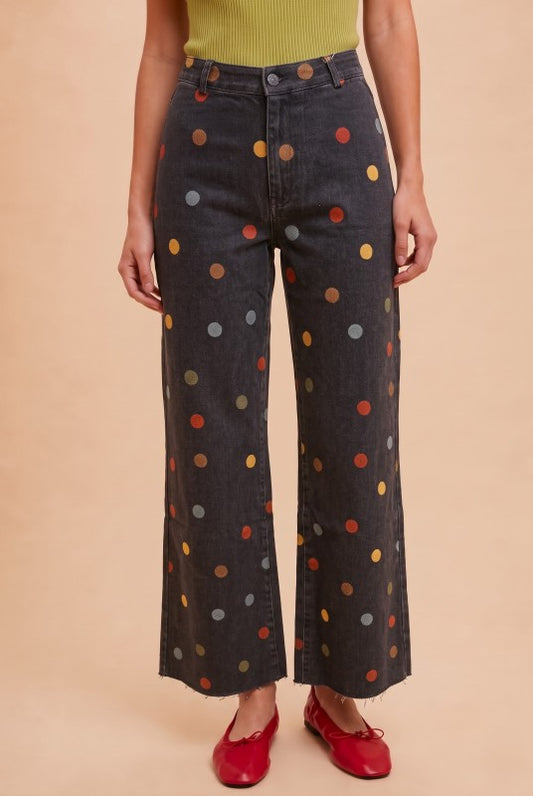 Charcoal Multi Polka Dot Comfort Stretch Denim