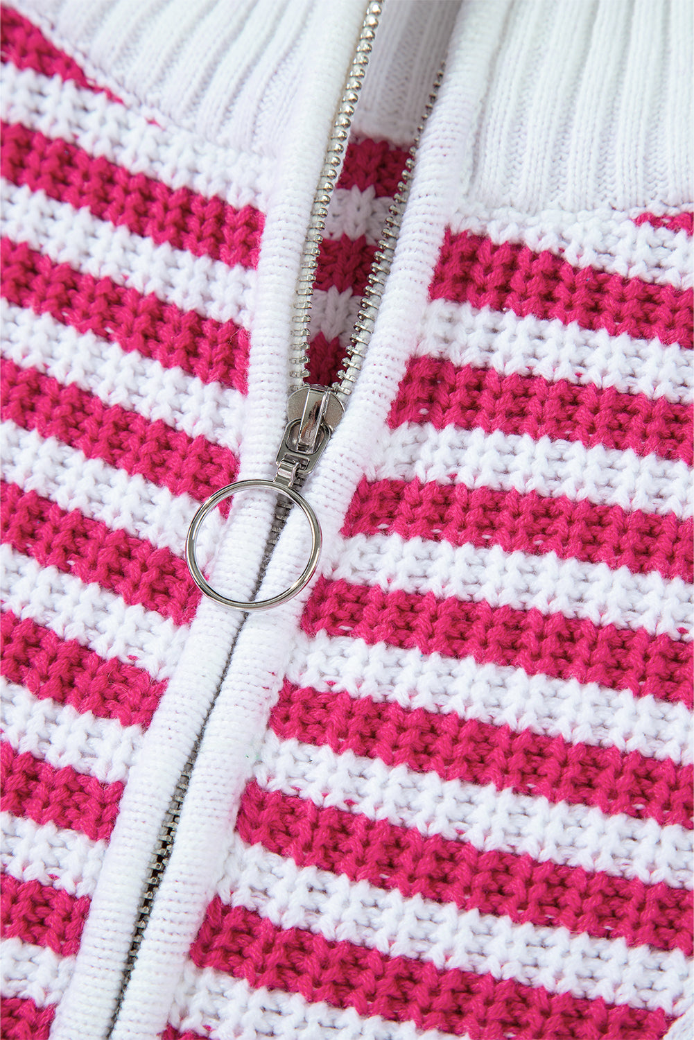 Striped Zip Up Collar Drop Sleeve Sweater