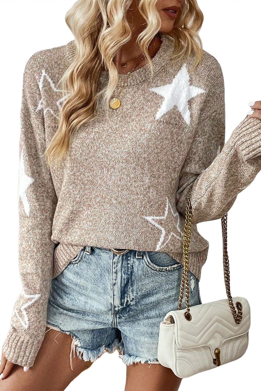 Star Pattern Drop Shoulder Knit Sweater