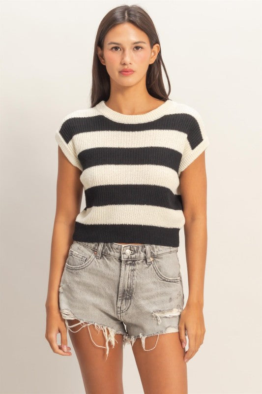 Black/White Striped Knit Top