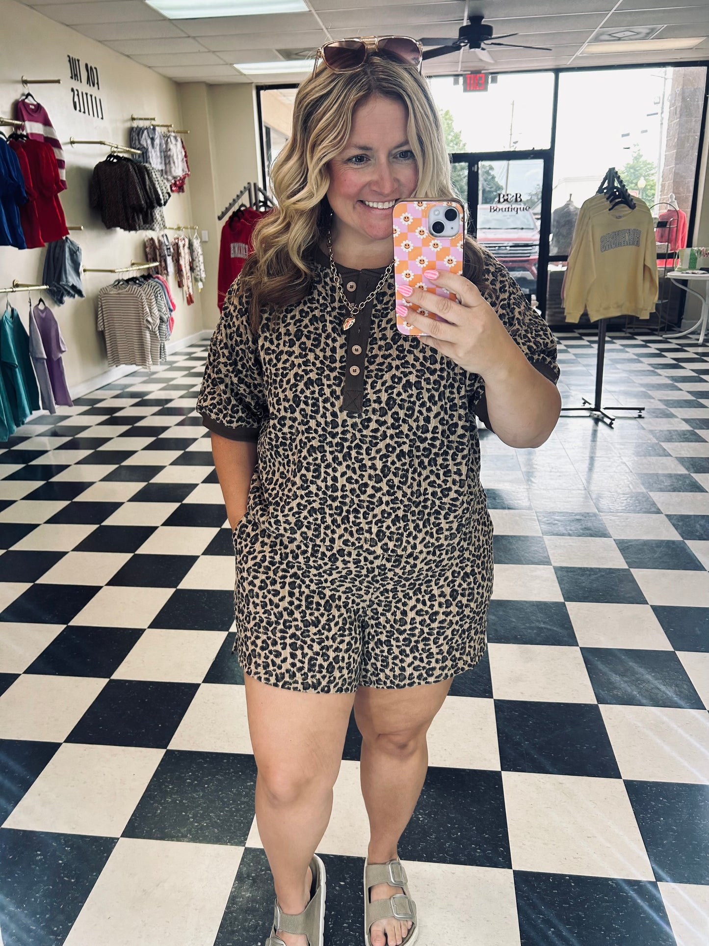 Vintage Leopard Top & Shorts Set