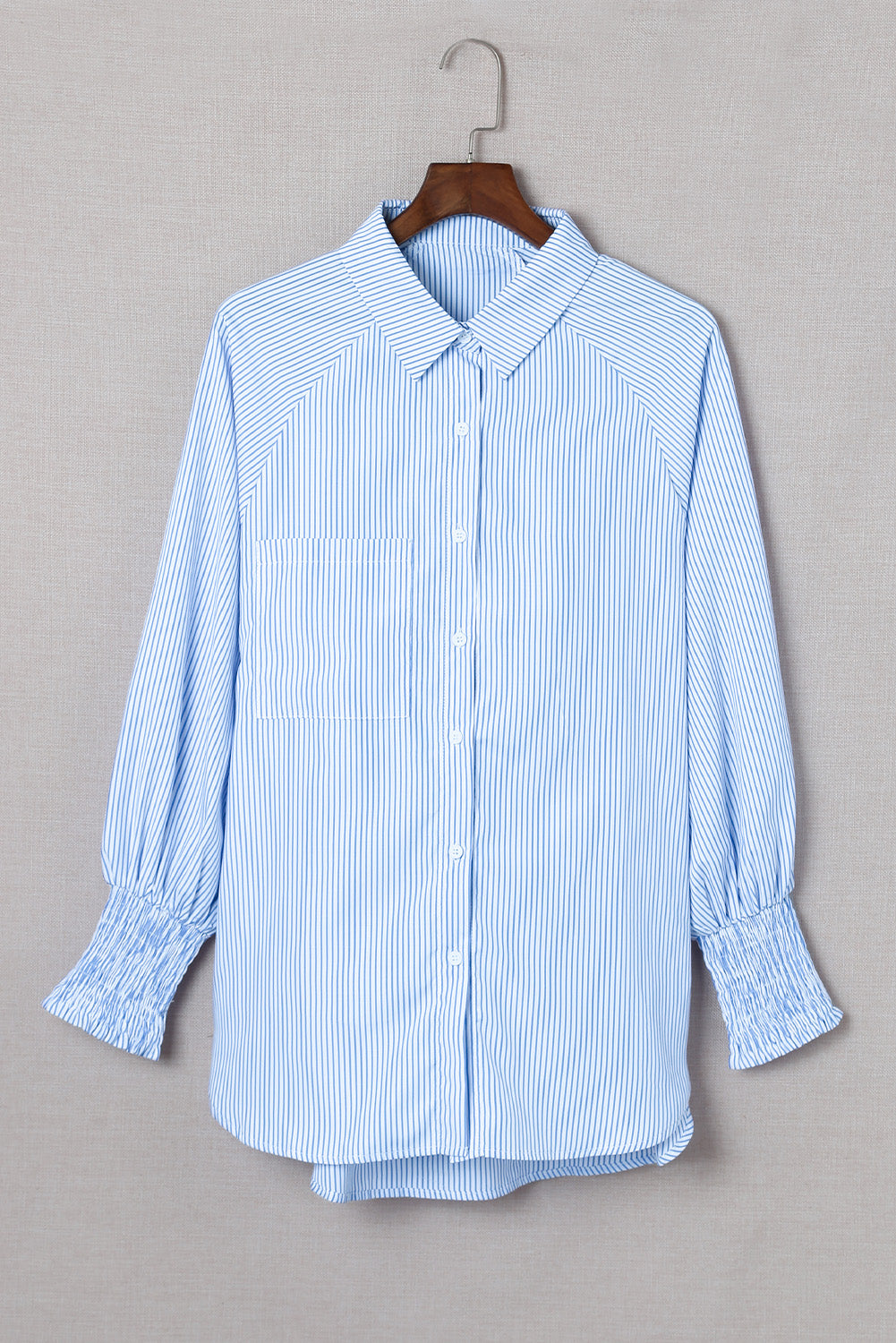 Striped Casual Shirred Cuffs Shirt