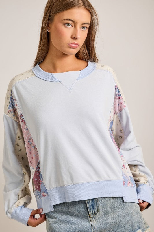 Pastel Blue Patchwork Pullover