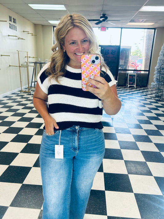 Black/White Striped Knit Top