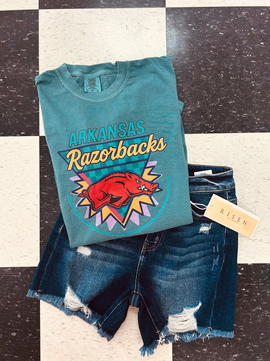 Retro Arkansas Razorbacks Teal Comfort Colors Tshirt