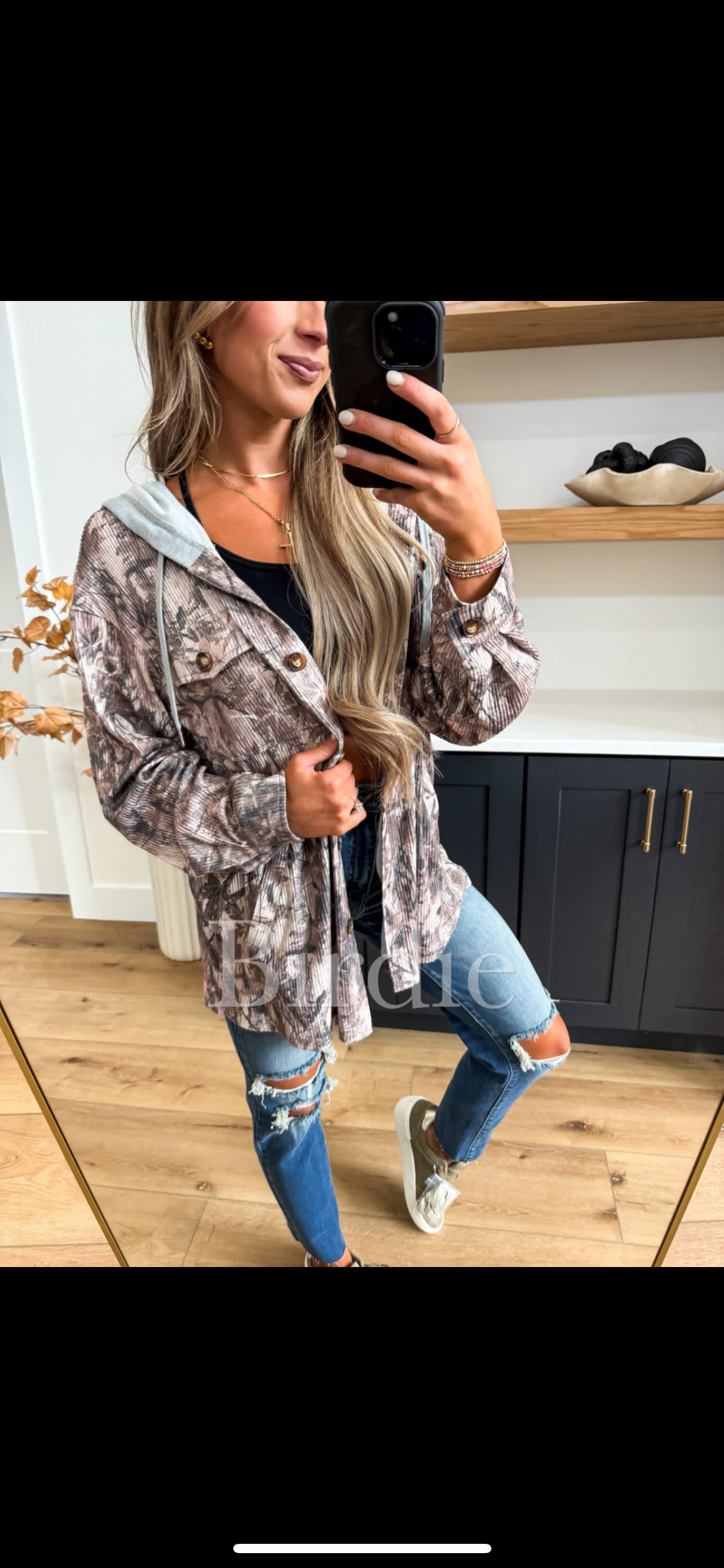 BIRDIE PREORDER Ribbed Camo Shacket with Gray Hood