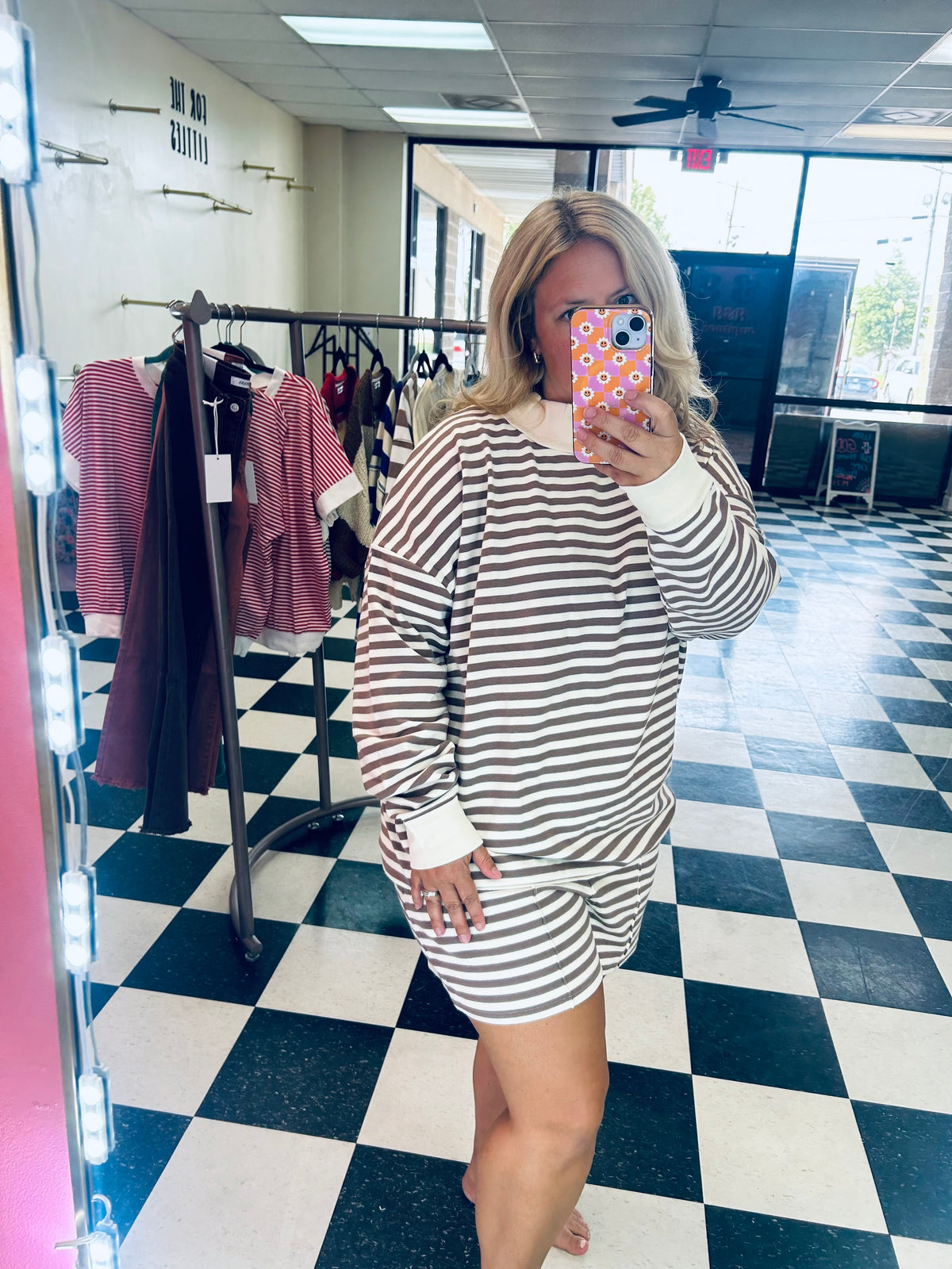 Mocha Striped Mock Neck Shorts Set