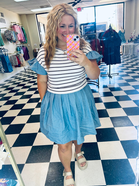 Black/White Striped Denim Dress