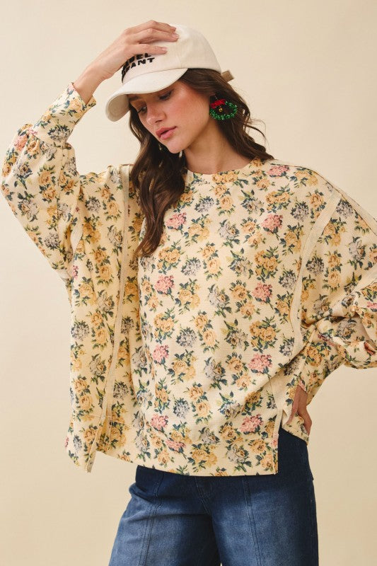 Floral Waffle Oversized Top