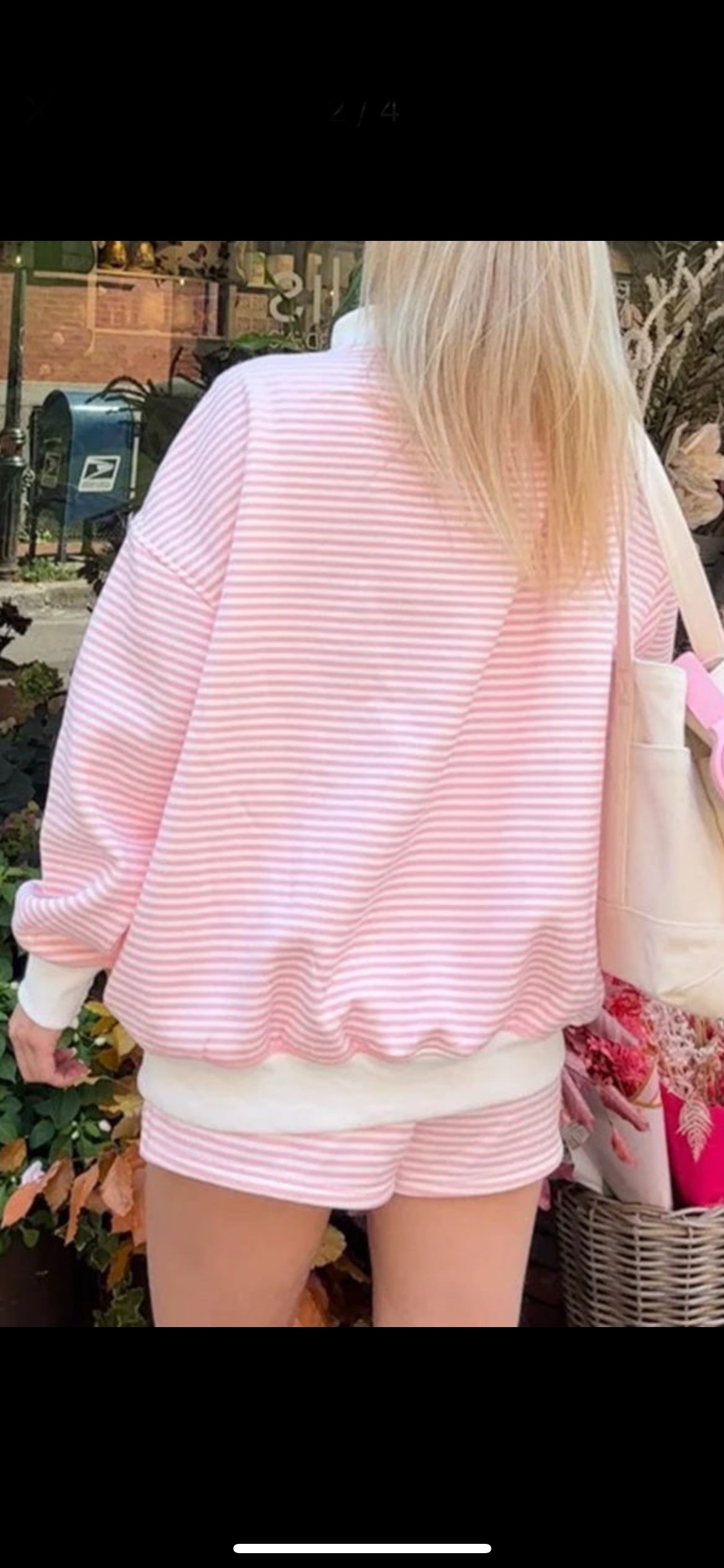 Pink Striped Mockneck Sweatshirt/Shorts Set