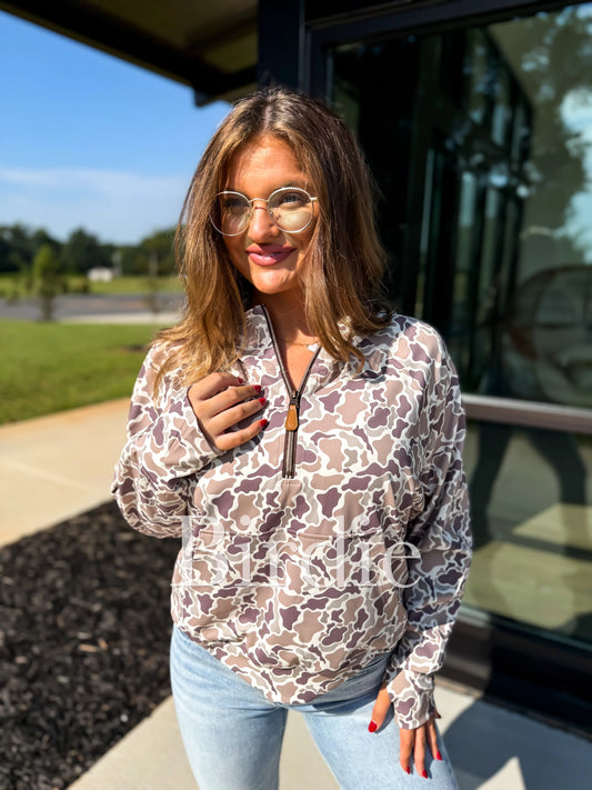 BIRDIE DUCK CAMO QUARTER ZIP PULLOVER-PREORDER