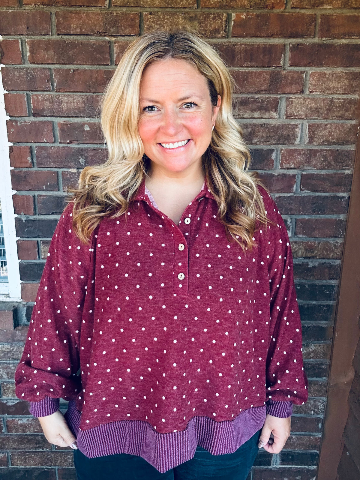 Burgundy Polka Dot Pullover Top