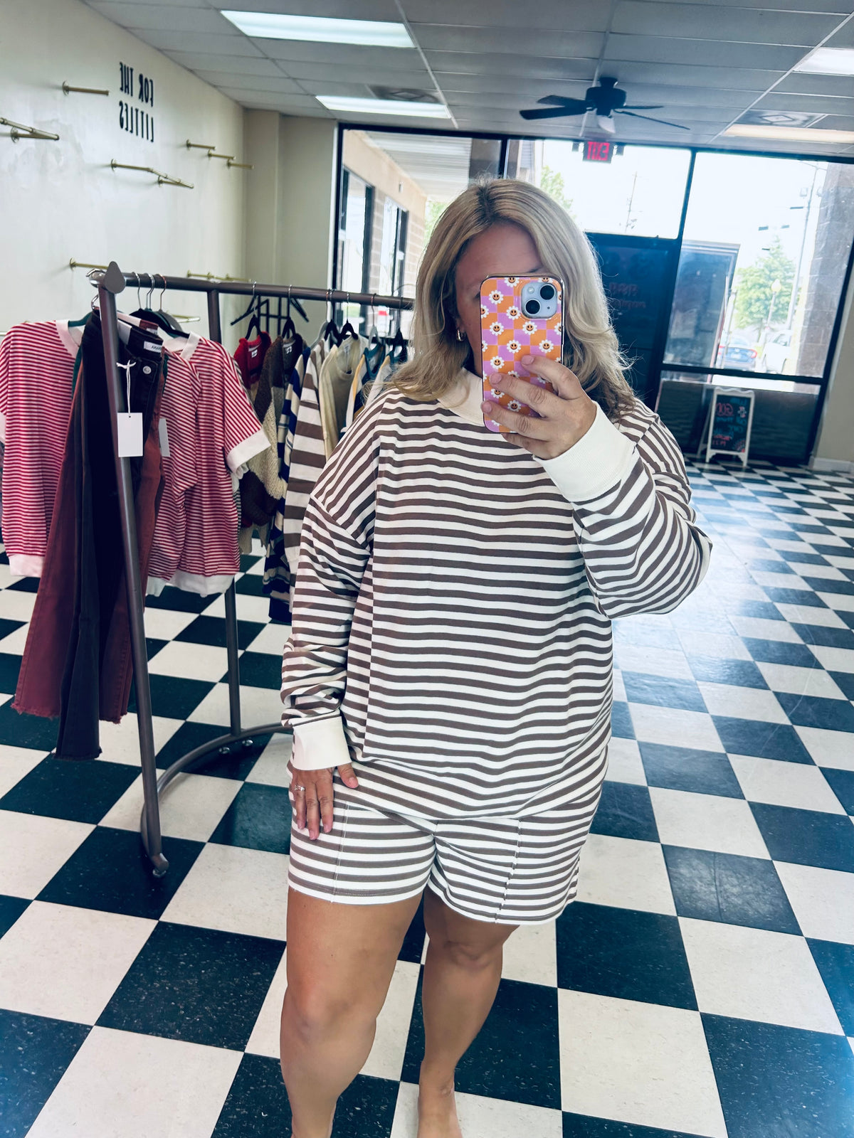 Mocha Striped Mock Neck Shorts Set