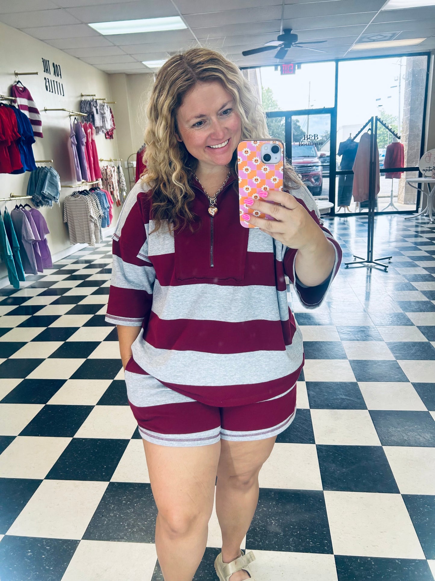 Maroon/Gray Terry Striped Set