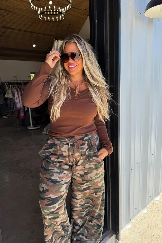 PREORDER- HADDIE CAMO WAFFLE PANTS-ETA END OF JAN