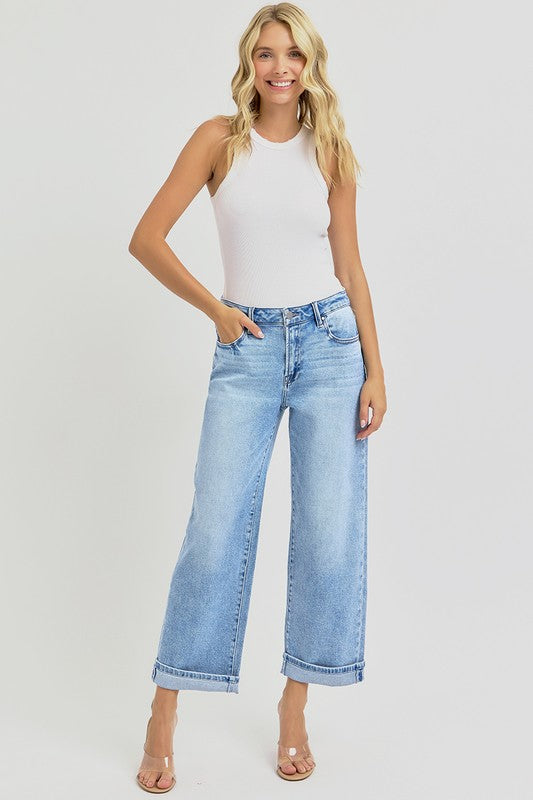 RISEN HIGH RISE ANKLE BOYFRIEND TURN UP CUFFED JEANS-ETA 10/24