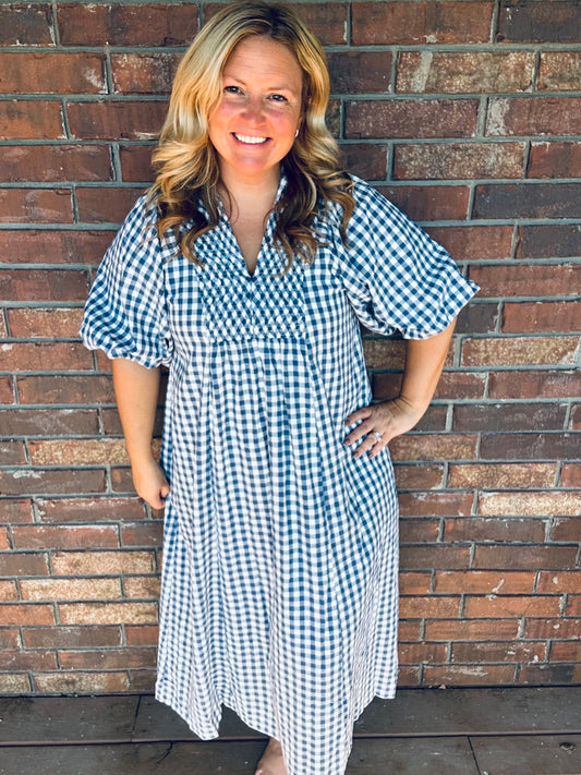 Umgee Denim Gingham Maxi Dress