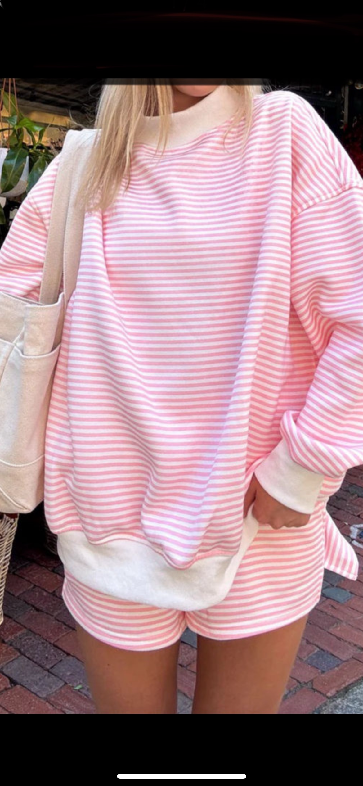 Pink Striped Mockneck Sweatshirt/Shorts Set