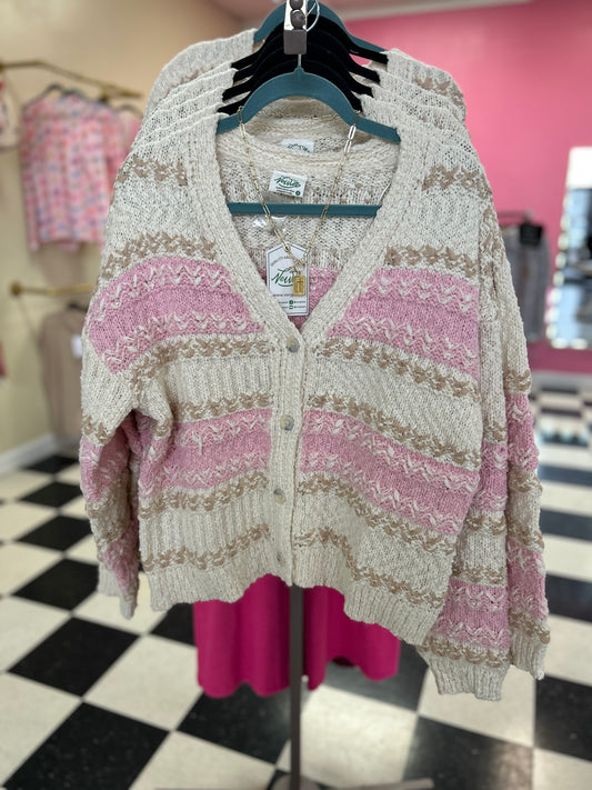 Multi Colored Pink Knit Cardigan