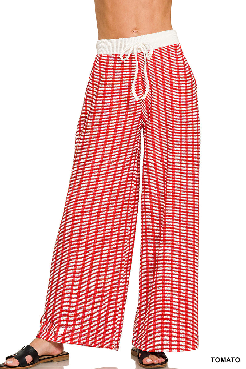 Zenana Ribbed Striped Wide Leg Pants