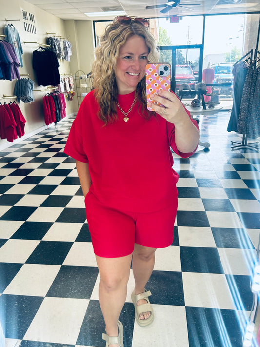 Zenana Ribbed Round Neck Top & Shorts