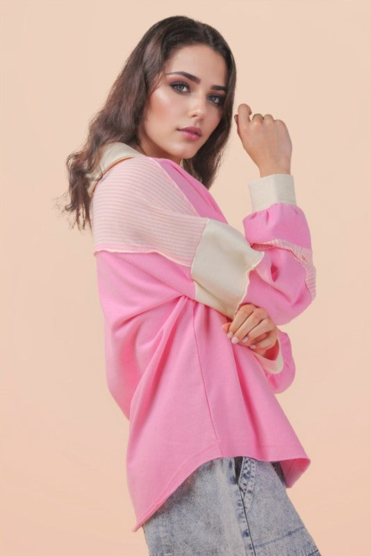 Pink Colorblock Oversized Top