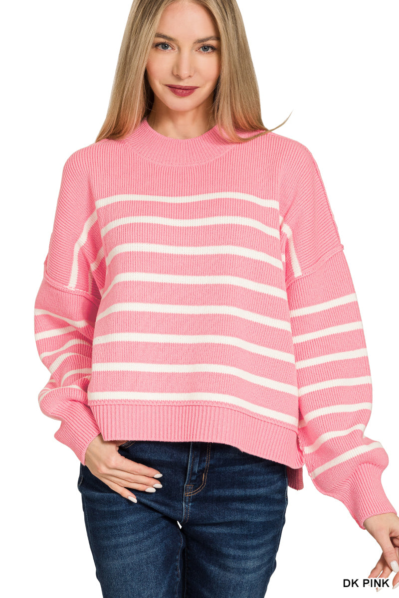Zenana Striped Exposed Seam Sweater