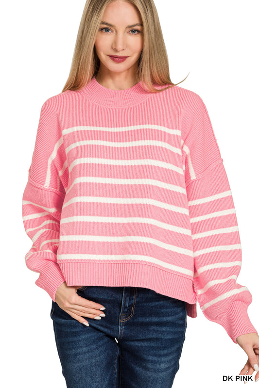 Zenana Striped Exposed Seam Sweater