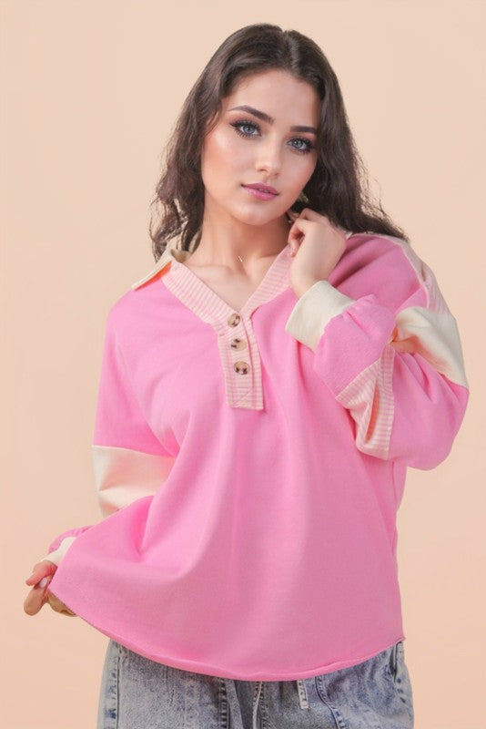 Pink Colorblock Oversized Top