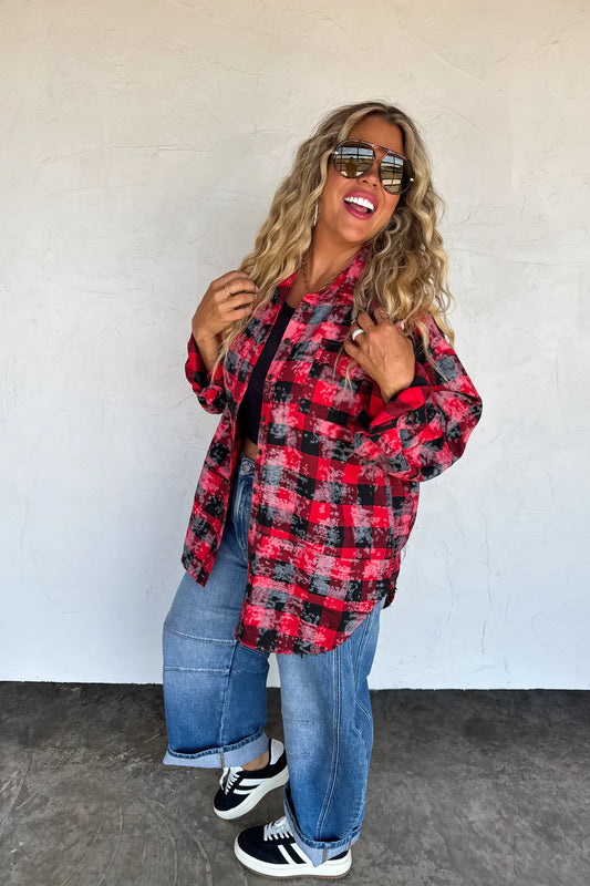 PREORDER- JUNIPER BLEACHED PLAID TOP-ETA WEEK OF 11/10