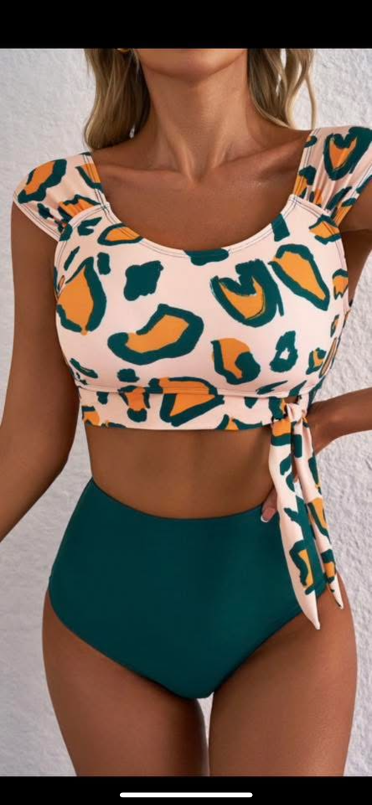 Green Leopard 2 Piece Swim Set