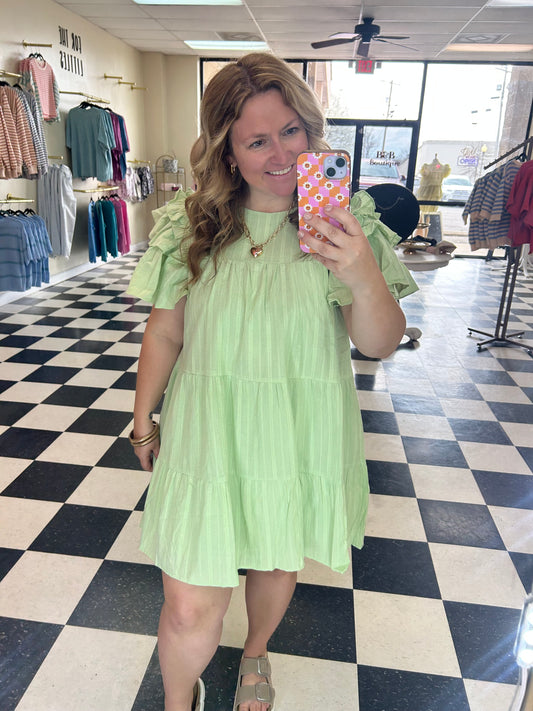 Lime Tiered Ruffle Sleeve Dress